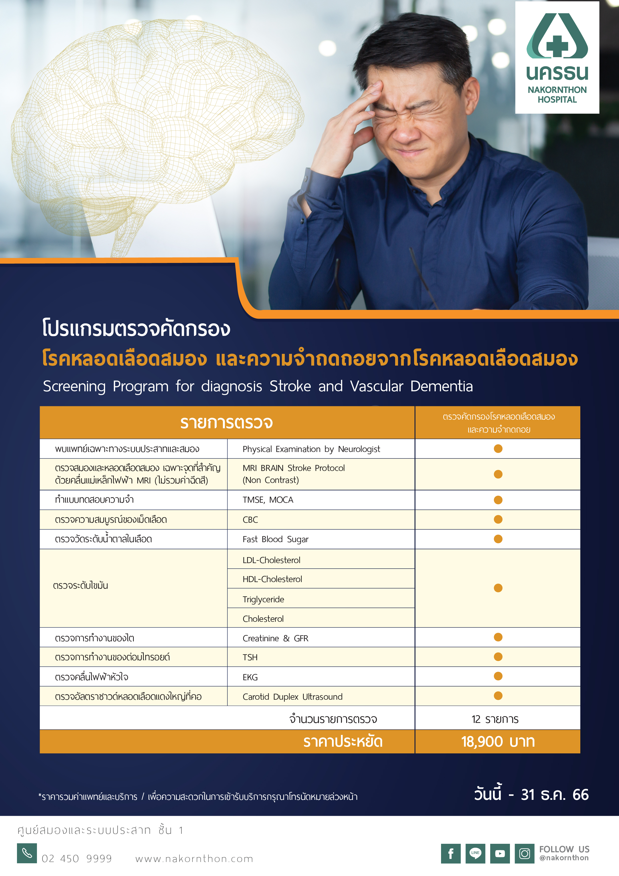 โปรแกรมตรวจคัดกรองโรคหลอดเลือดสมอง และความจำถดถอยจากโรคหลอดเลือดสมอง